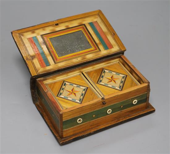 An early 19th century French Prisoner of War box, with interior lidded compartment width 16cm